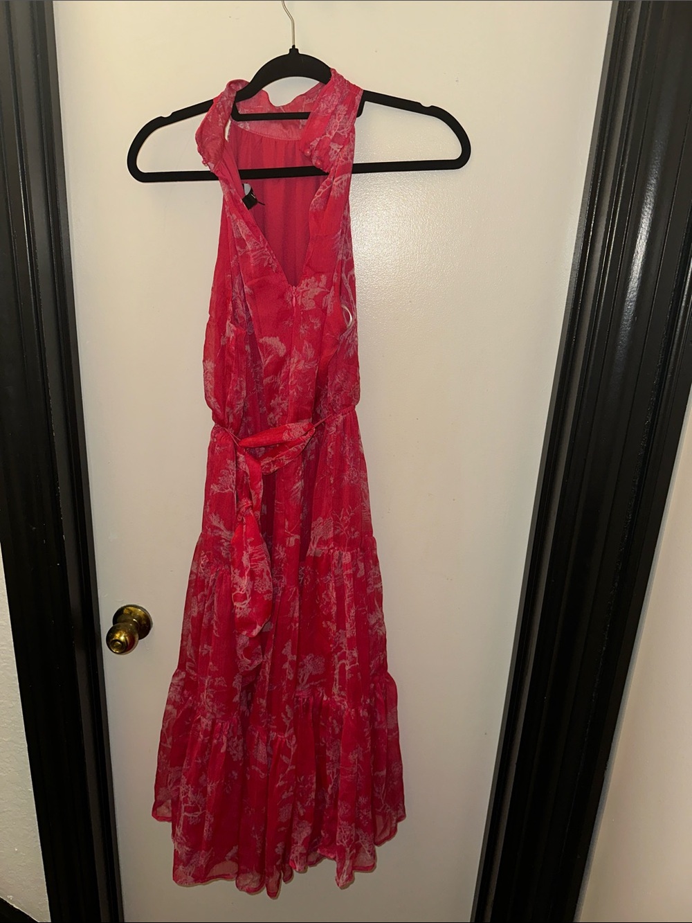 Lulus Float to You Hot Pink Floral Print Halter-Neck Tiered Midi Dress in Size S - Picture 9 of 9